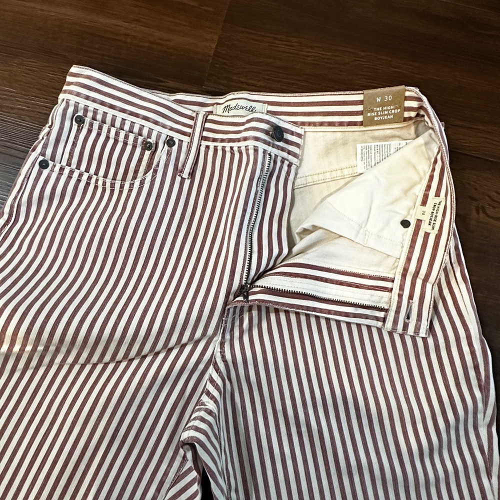 Madewell High Rise Red and White Striped Jeans